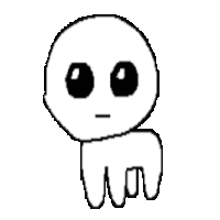 a gif of the "yippee creature", a crudely drawn quadrupedal white creature with big black eyes. the gif is a still image of it wiggling