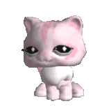 a gif of a pink persian cat from an old littlest pet shop game. it waves at the screen